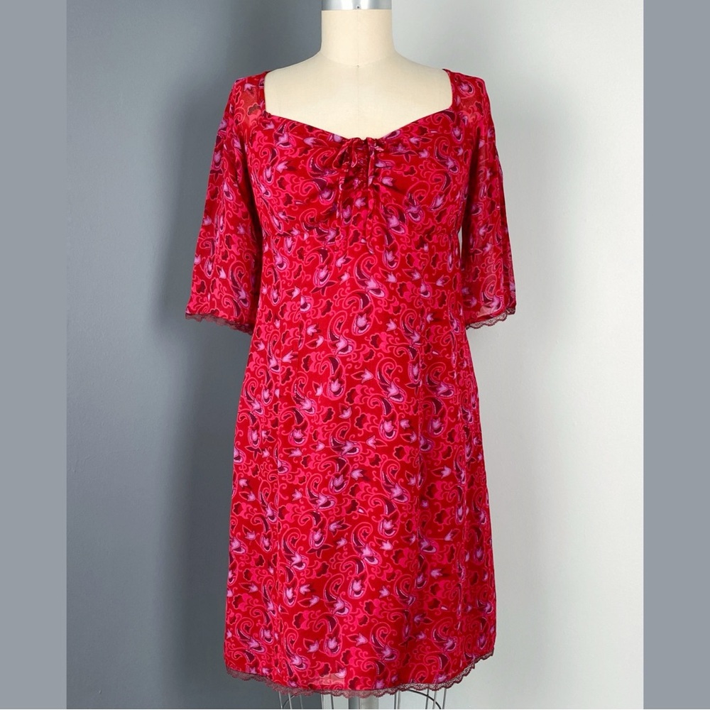 Access Women's Paisley Print Sweetheart Neckline Dress Red Size 7/8